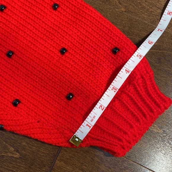 Oversized Handmade Red Knit Crewneck Sweater with Beads - Picture 12 of 12